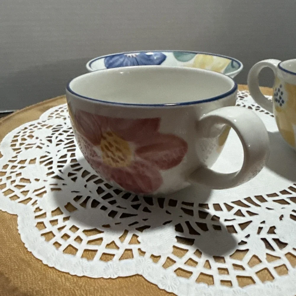 Johnson Bros England Floral 3 Pc Set 2 Cups 1 Cereal Soup Bowls Color Splash